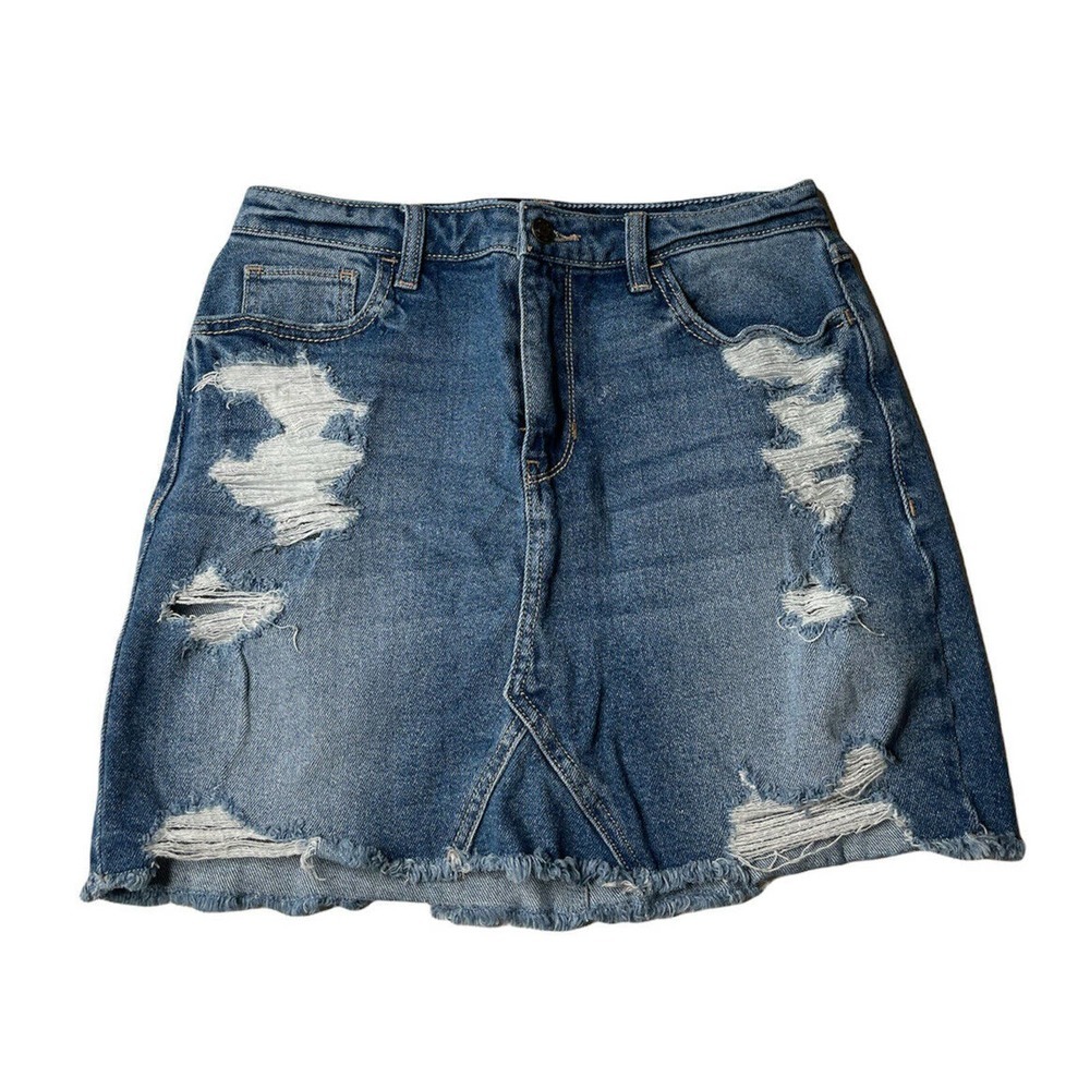 Juniors HOLLISTER High-Rise Denim Skirt Vintage Stretch Distressed Size 5 W27